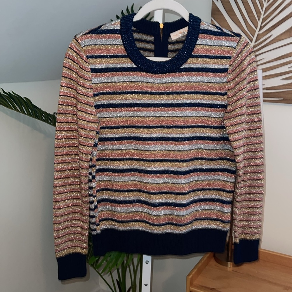 Tory Burch Metallic Lurex Stripe Women’s‎ Sweater Small •P - Picture 6 of 7